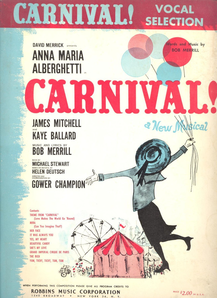 Sheet Music: Carnival Vocal Selection / 32 pages music book / 1961