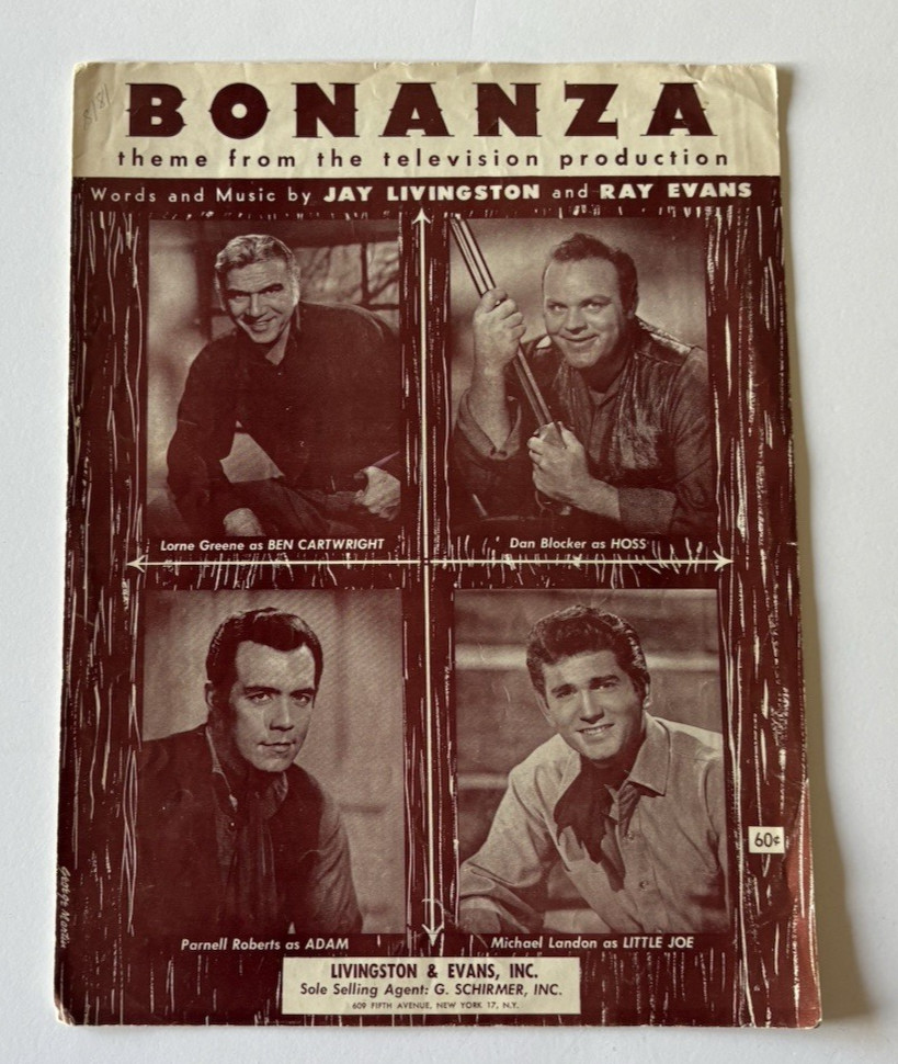 1959 & 1960 Bonanza Theme Song from Television Production Sheet Music