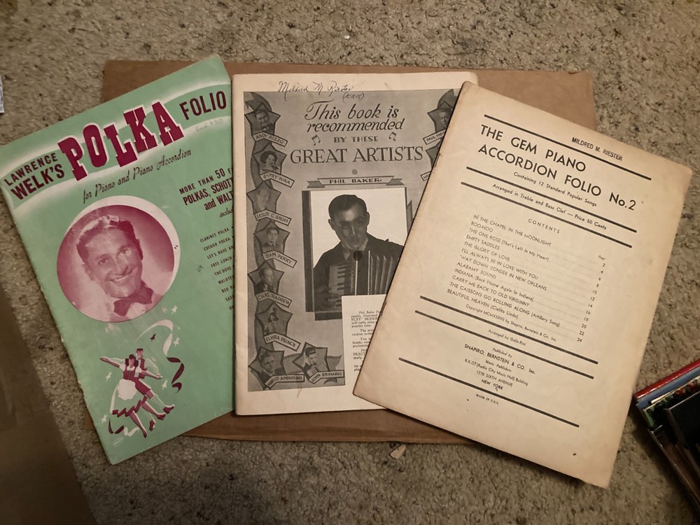 Lot of 3 Piano Accordion Sheet Music Song Books: Lawrence Welk, Gem, Phil Baker