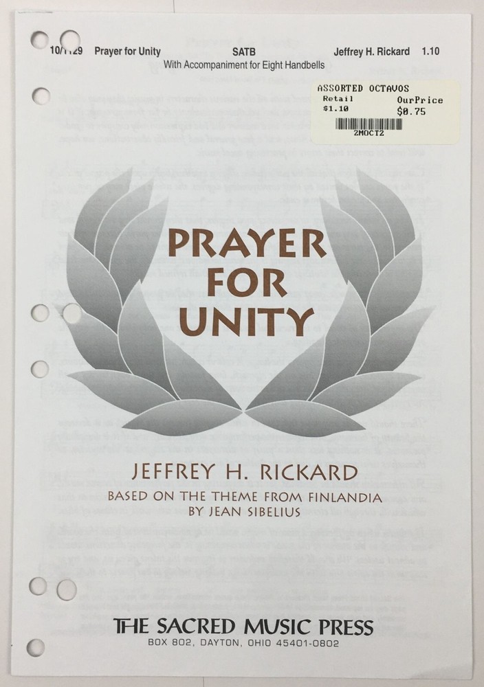 Prayer For Unity SATB Choral Handbells Sheet Music Jeffrey Rickard Sacred Press