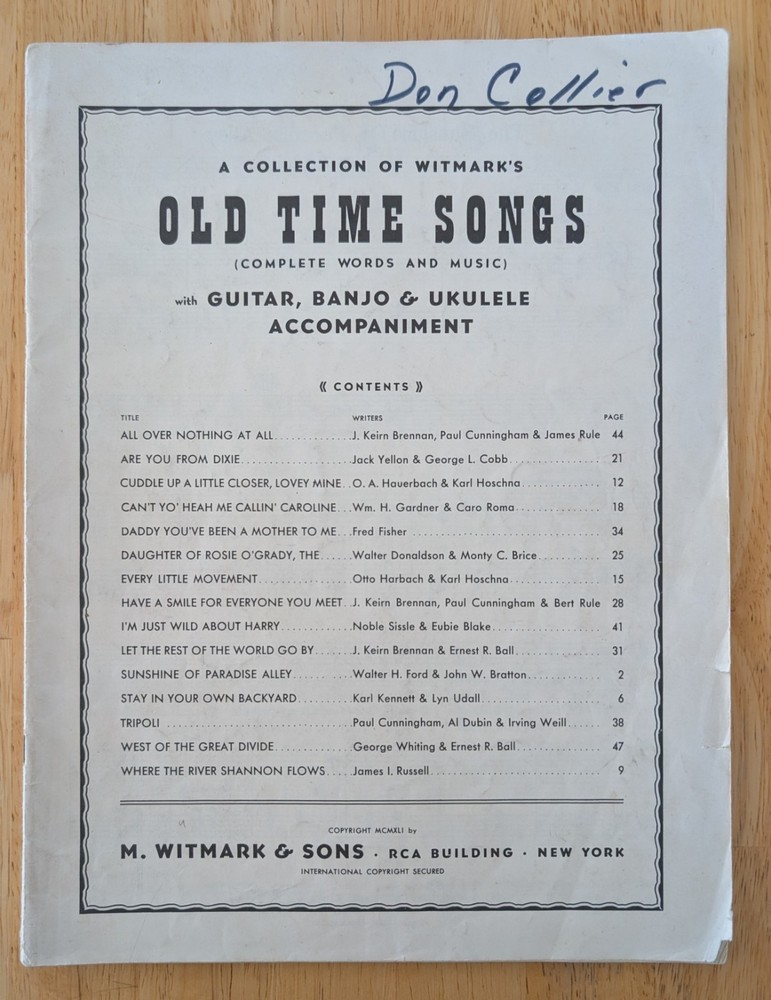 Collection of Witmark&rsquo;s Old Time Songs Vintage Music Book Guitar Banjo Ukulele