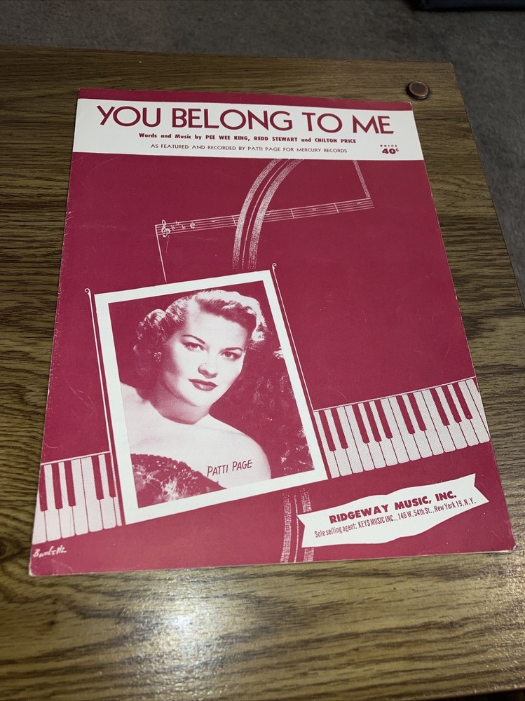 Vintage Sheet Music You Belong to Me, King/Stewart/Price Patti Page 1952