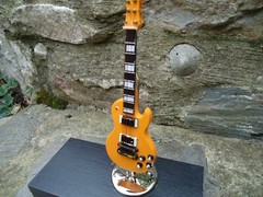 Electric Guitar Yellow Miniature & Hard Black Case Stand Musical Instrument Gift
