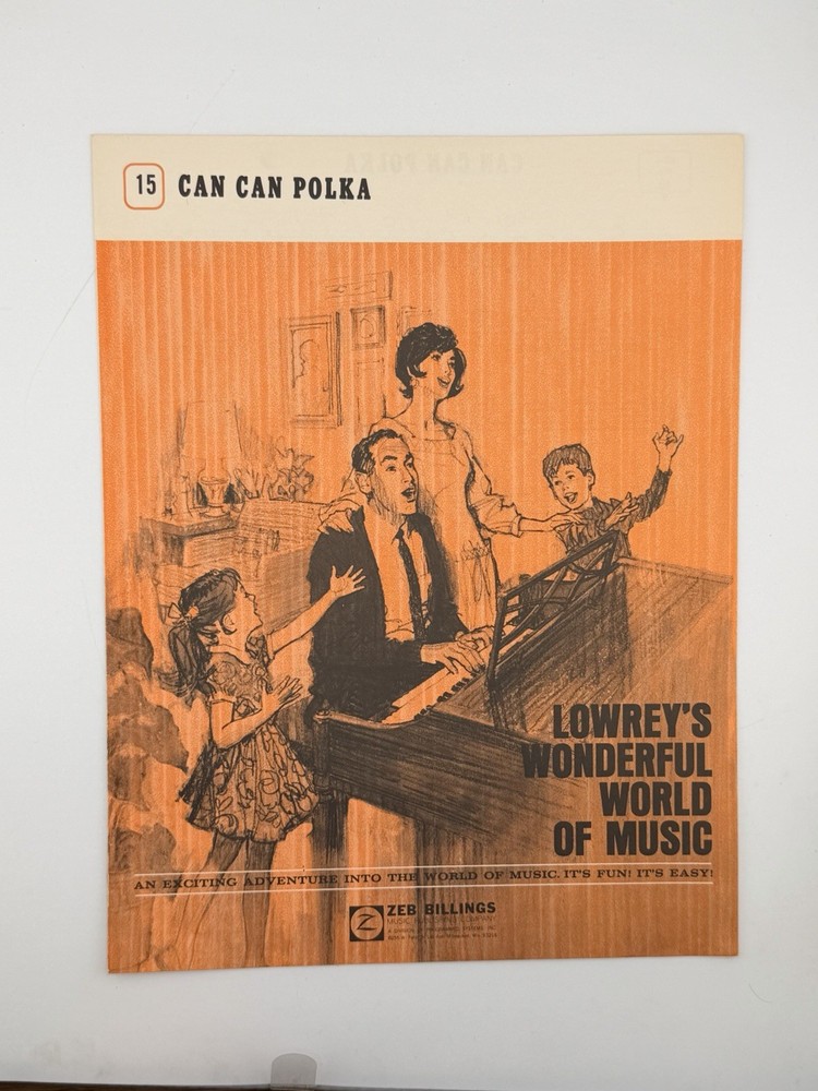 Vintage 1967 Can Can Polka Sheet Music Lowrey Organ Zeb Billings