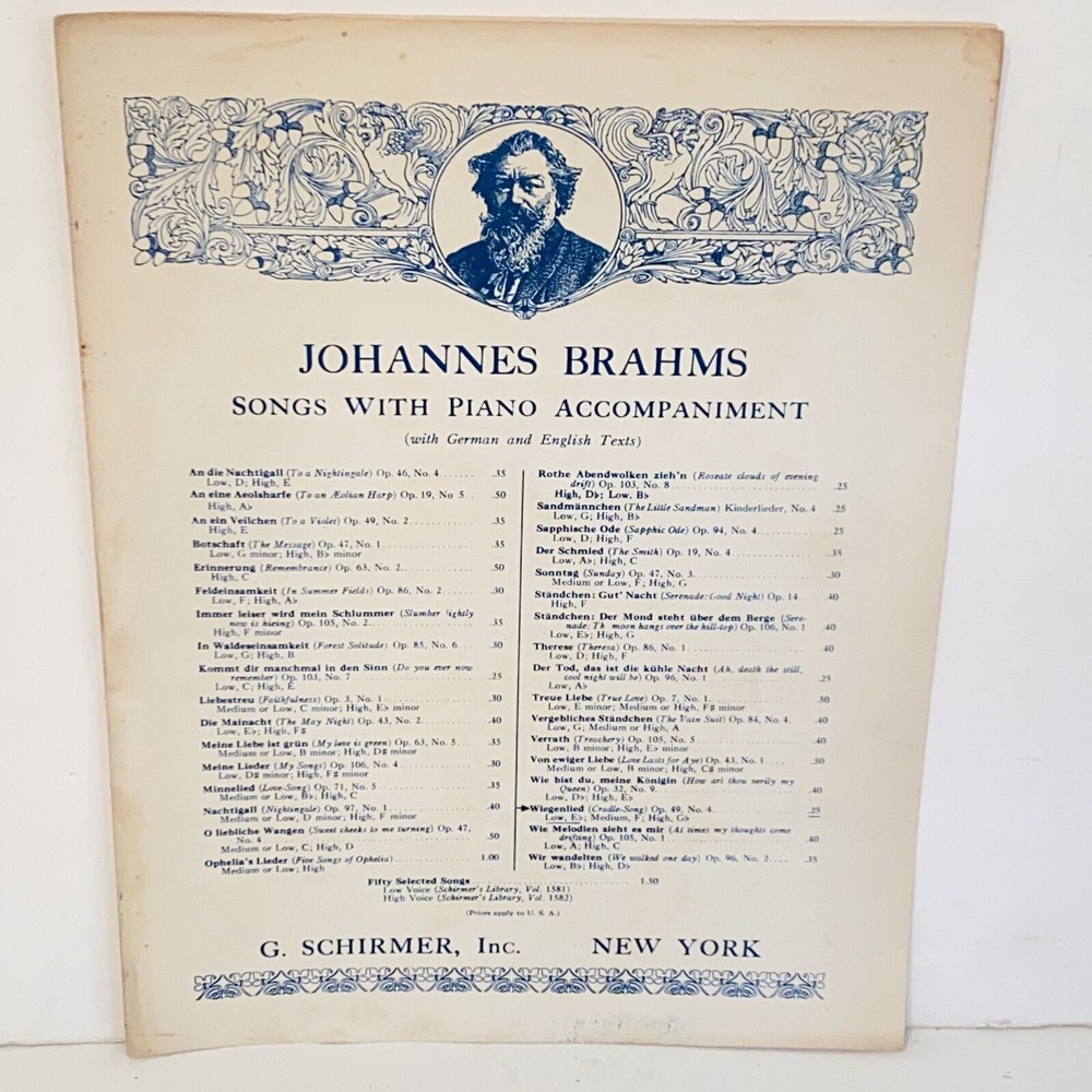 Vintage 1937 Wiegenlied German & English Piano Sheet Music Johannes Brahms