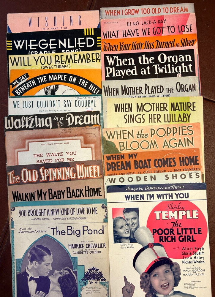 LOT OF 20 PIECES VINTAGE SHEET MUSIC PIANO-VOICE 1930s BEAUTIFUL ARTWORK #ABCD2