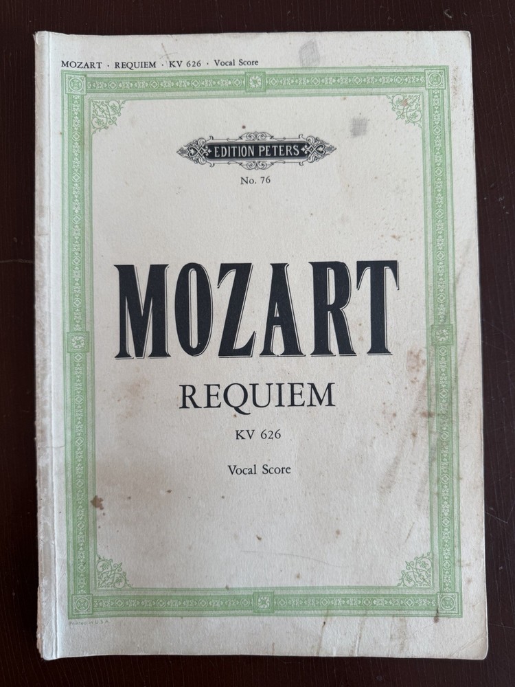 Mozart Requiem KV 626 Vocal Score Edition Peters No. 76 Vintage Sheet Music Book