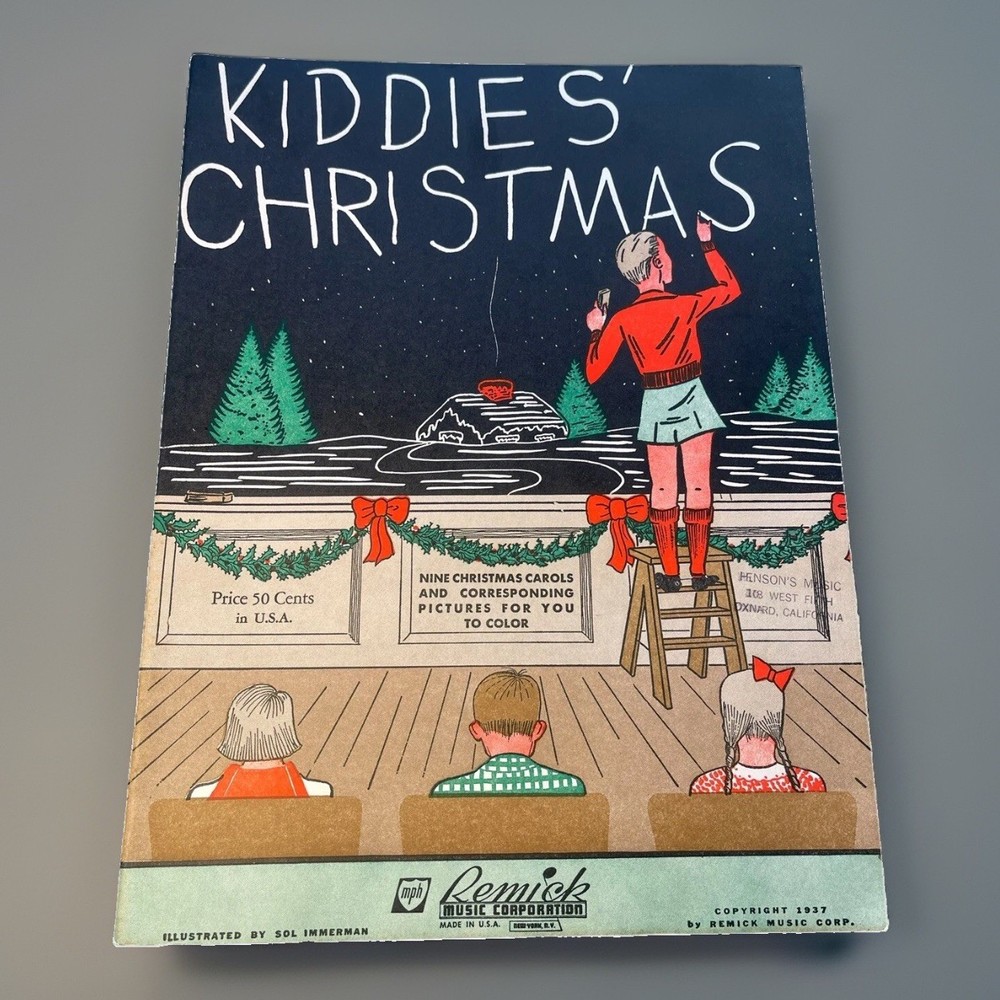 Christmas Kiddies Holiday Songs VTG Sheet Music 1937 And Coloring Book Remick