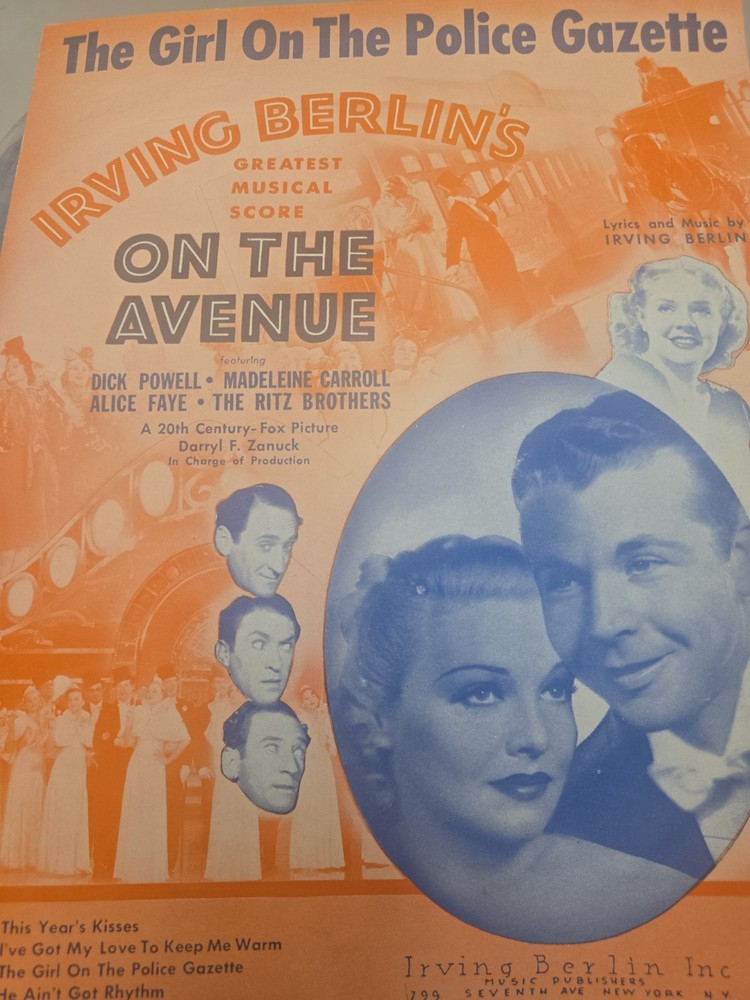 The Girl On The Police Gazette On The Avenue Sheet Music 1937 Irving Berlin T156