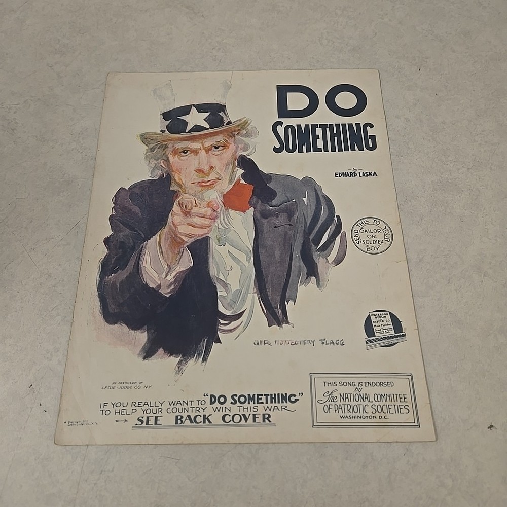 Antique 1910s Do Something Uncle Sam I Want You Sheet Music / Poster Patriotic