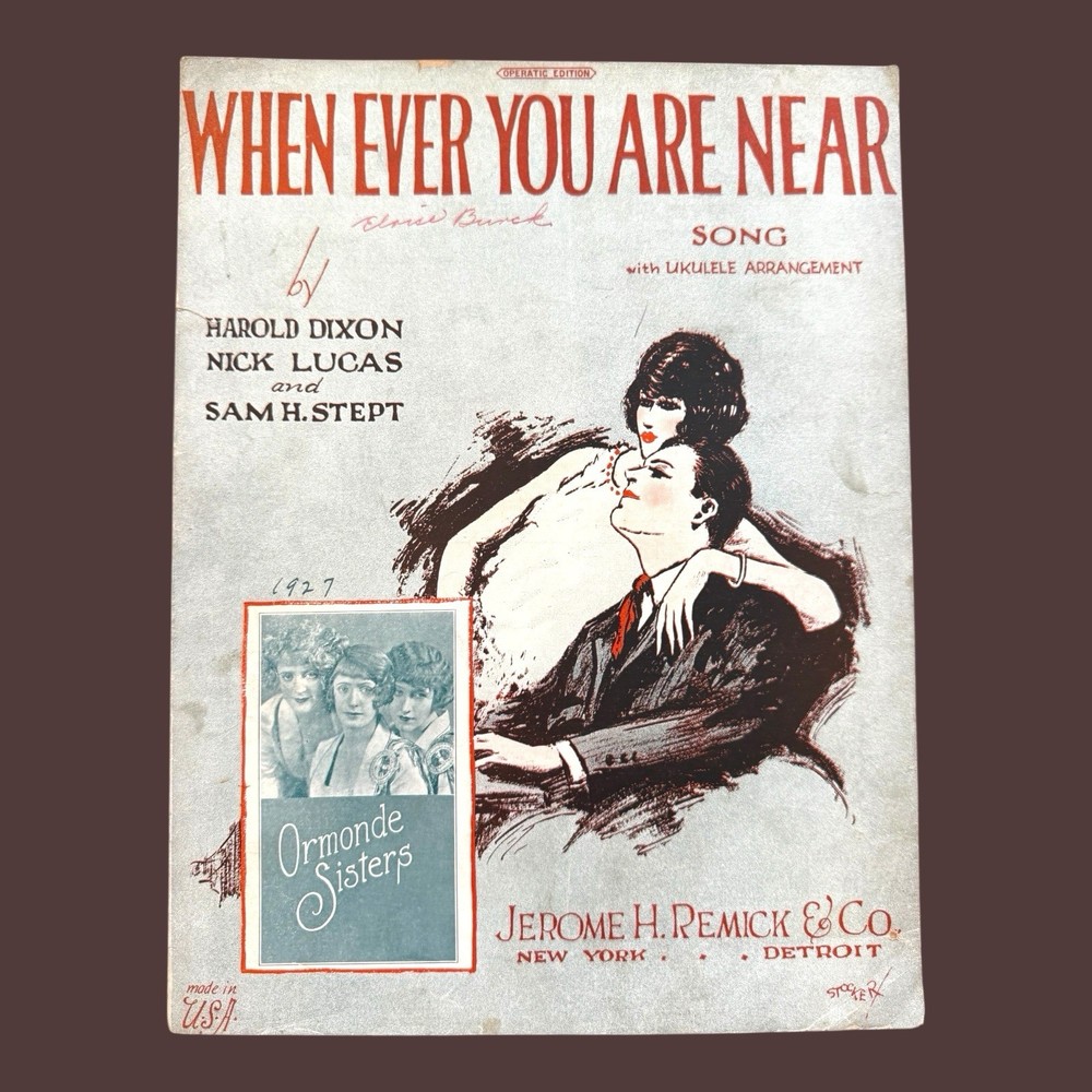 Whenever You Are Near 1926 Sheet Music Ormonde Sisters Tin Pan Alley Early Jazz
