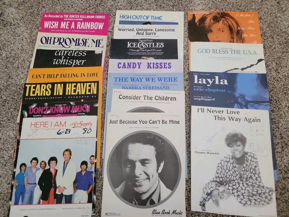 Vintage 70s Sheet Music Lot Pop Country Soft Rock Air Supply Merle Haggard