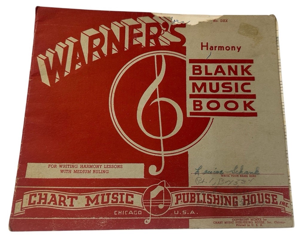 1920 Warner&rsquo;s Harmony Blank Music Book Chart Music Publishing House Chicago VTG