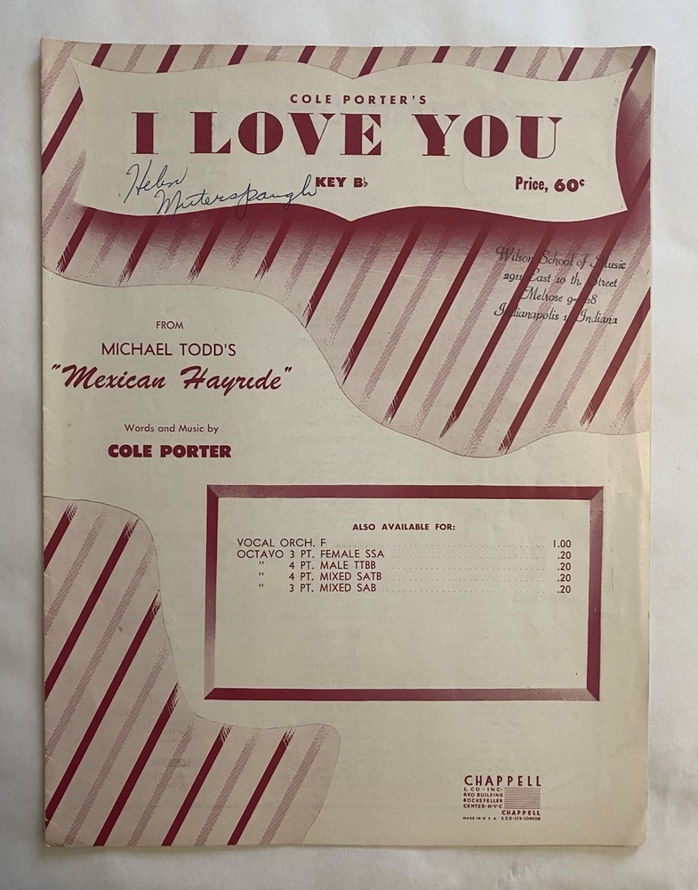 Cole Porter’s “I Love You” from Can-Can 1943 Sheet Music Chappell C1290-5