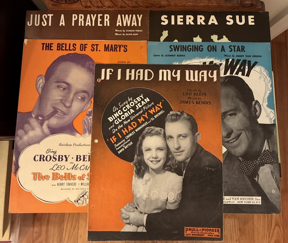 Vintage Mixed Lot of 5 Sheet Music 1940’s-50’s Bing Crosby Classics from Movies