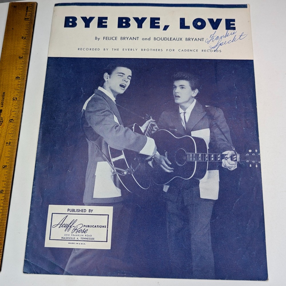 1957 Everly Brothers Sheet Music Bye Bye Love Acuff-Rose Country Rockabilly Vtg