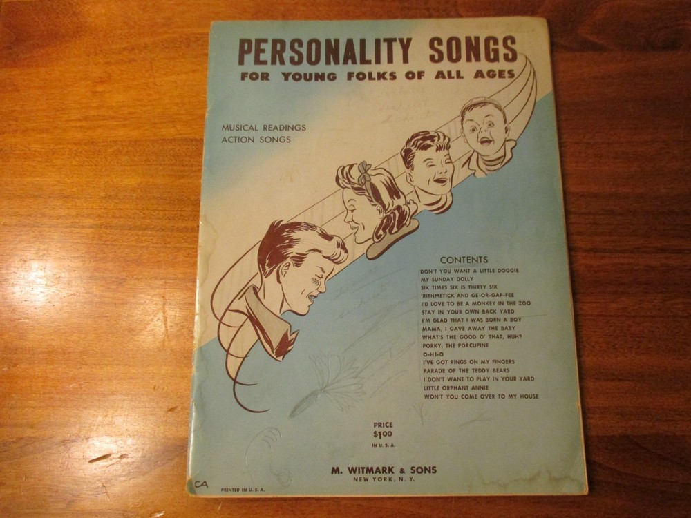 Vintage (1946) Personality Songs Sheet Music Book. M. Witmark & Sons. 16 Songs