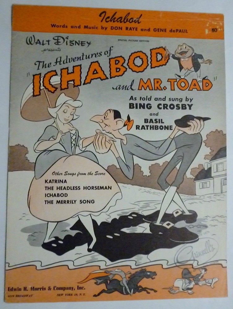 Walt Disney ADVENTURES OF ICHABOD AND MR. TOAD Sheet Music Basil Rathbone CROSBY