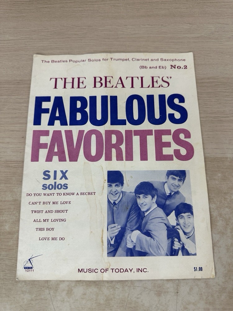 The Beatles&rsquo; Fabulous Favorites: 6 Solos Trumpet, Sax, Clarinet 1964 Sheet Music