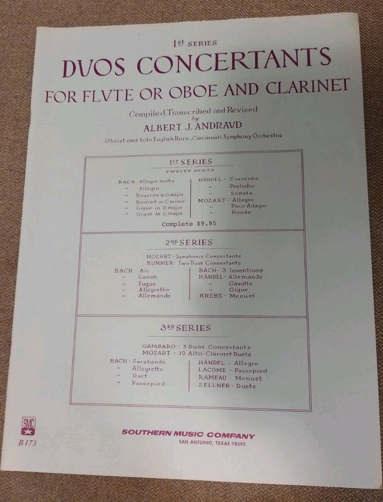 Duos Concertants By Andraud For Flute Or Oboe And Clarinet 1st Series Music Book
