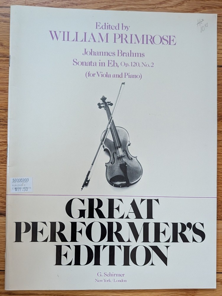 Sonata in Eb For Viola & Piano Sheet Music Brahms Great Performance Edition 1979