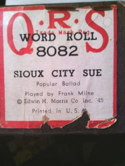 Antique Music Roll Piano Player Organ 8082 Sioux City Sue Sheet Folk Music