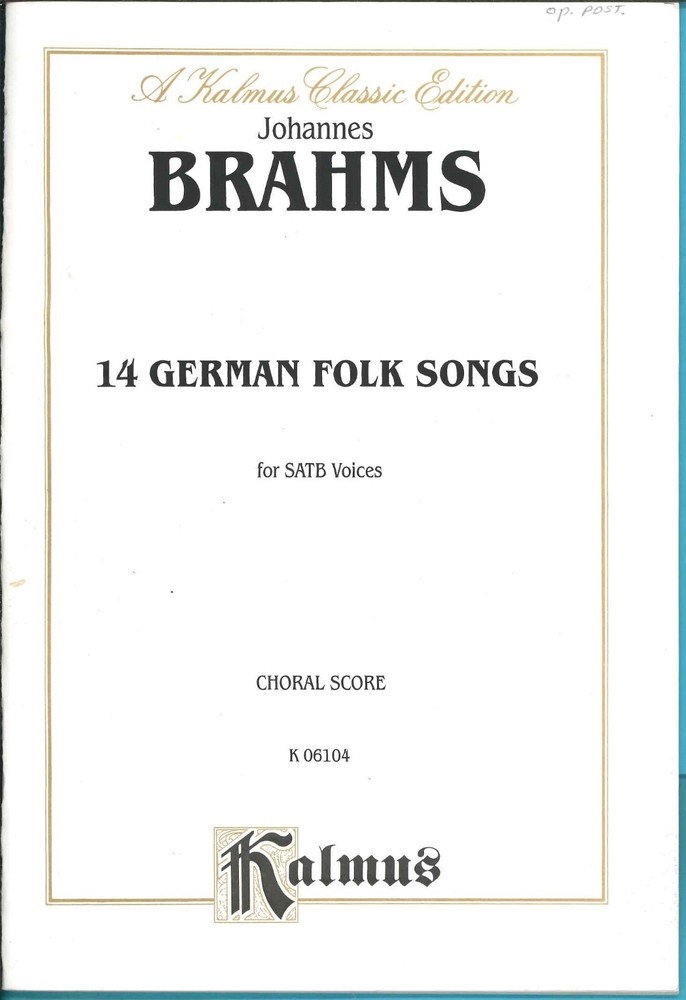 BRAHMS: 14 German Folk Songs for SATB Voices – Kalmus – German