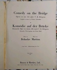 1952 MARTINŮ Comedy on the Bridge, Vocal Score *BUFFALO NY, Valentina Kozlowski