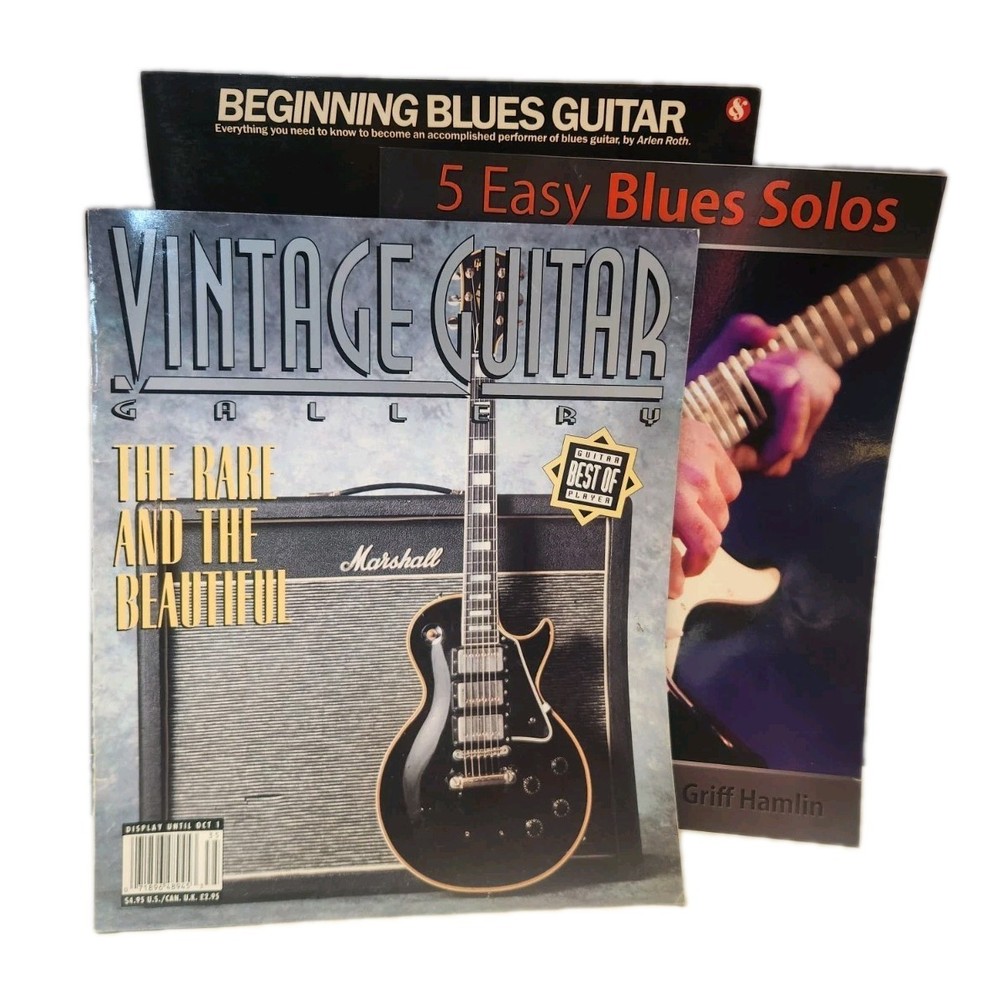 Blues Guitar Book Lot 3x Beginning Blues Guitar + Solos + Vintage Guitar Gallery