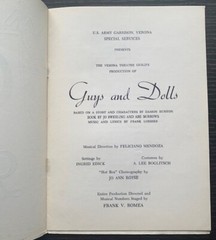 1963 GUYS&DOLLS MUSICAL SCORE BOOK U.S.ARMY GARRISON VERONA ITALY W/TICKET STUBS