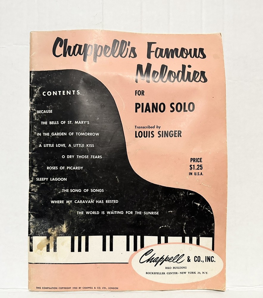 Chappell&rsquo;s Famous Melodies for Piano Solo Louis Singer Because Sleepy Songbook
