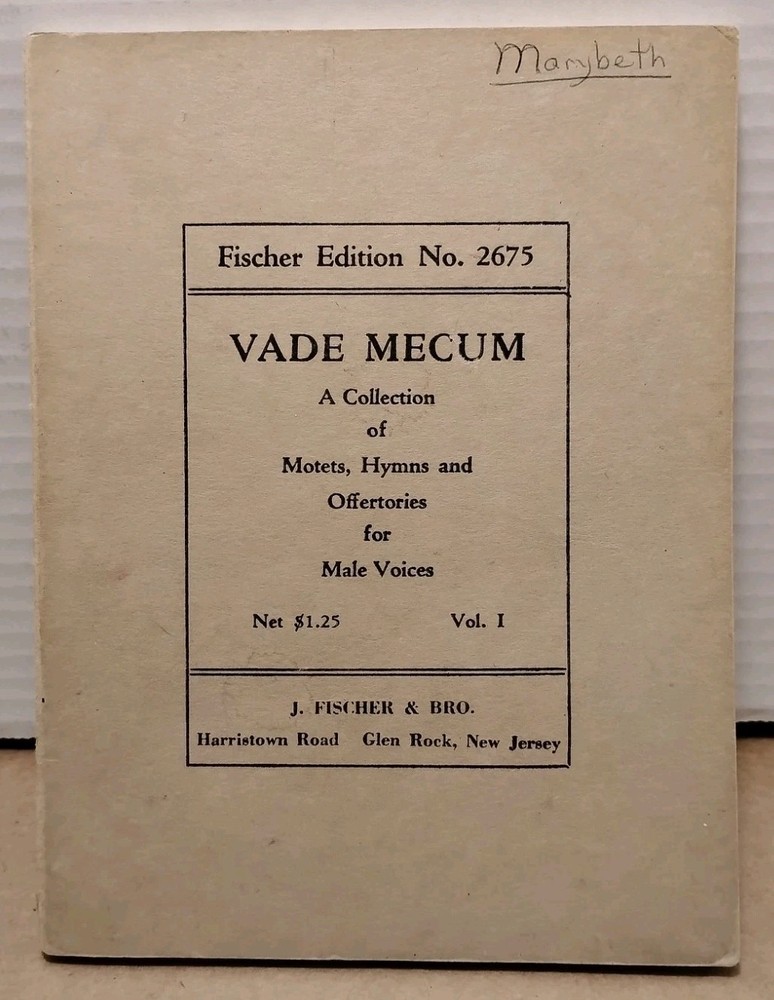 VADE MECUM : Motets Hymns & Offertories for Male Voices – 1939 Vintage Paperback