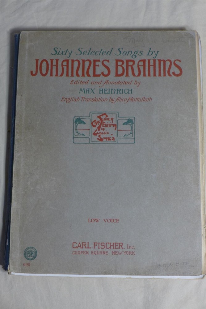 Antique SIXTY SELECTED SONGS BY JOHANNES BRAHMS – 1916 Carl Fischer, Low Voice