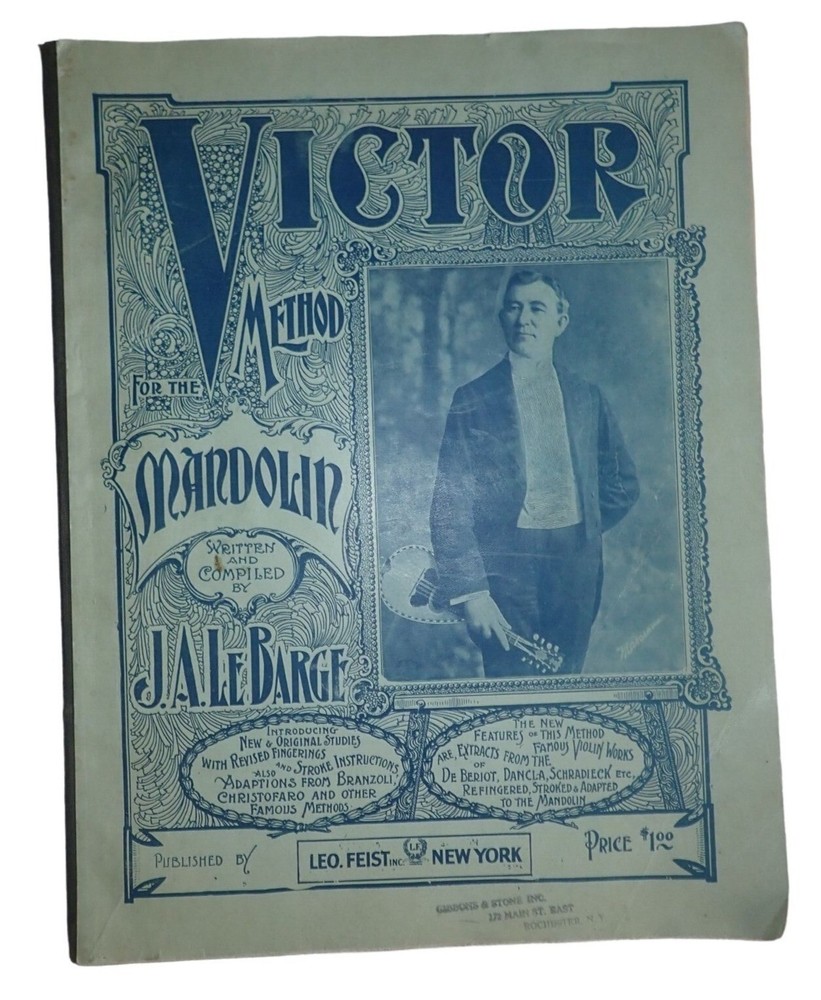 1901 Victor Method for the Mandolin by J.A. LeBarge, Leo Feist Book Original