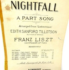 Nightfall A Part Song 1932 Arranged from Liebestraum Tillotson Liszt US Seller