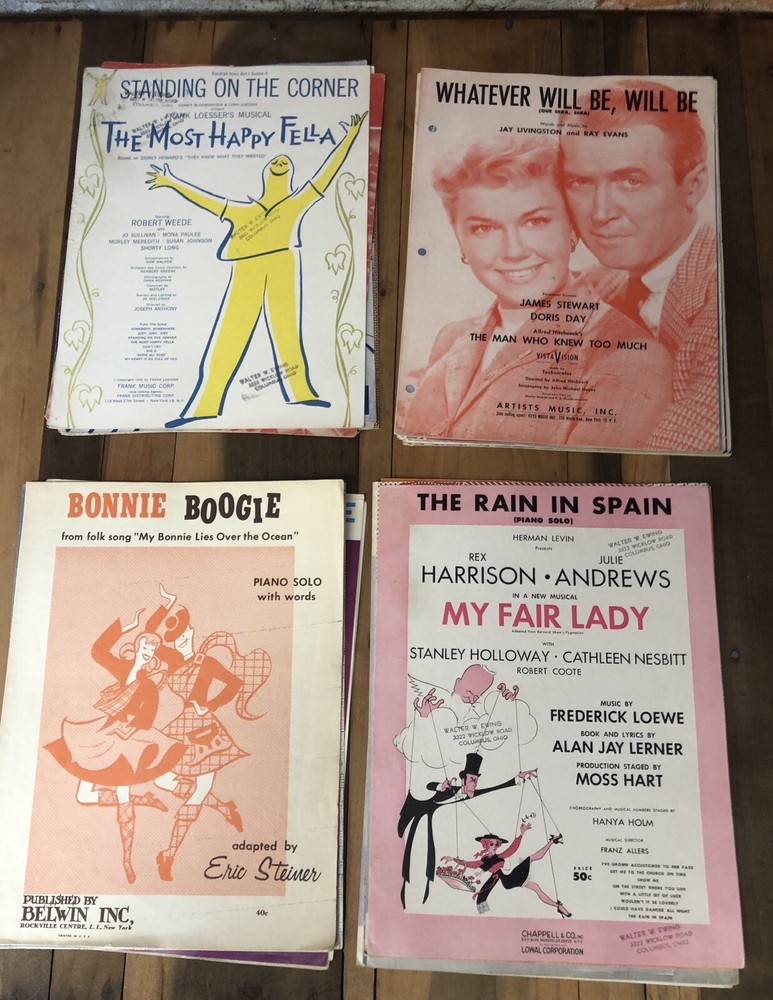 Vintage Sheet Music LOT 48 Pcs of Folk Pop Movies Musical Paper Ephemera