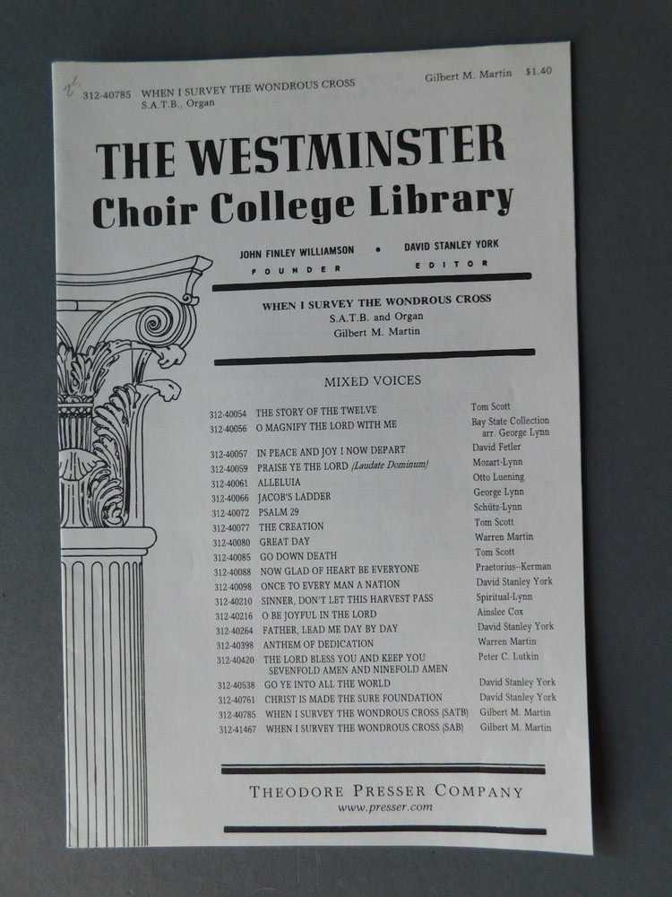 When I Survey The Wondrous Cross – 1970 sheet music – SATB Vocal & Organ – Marti