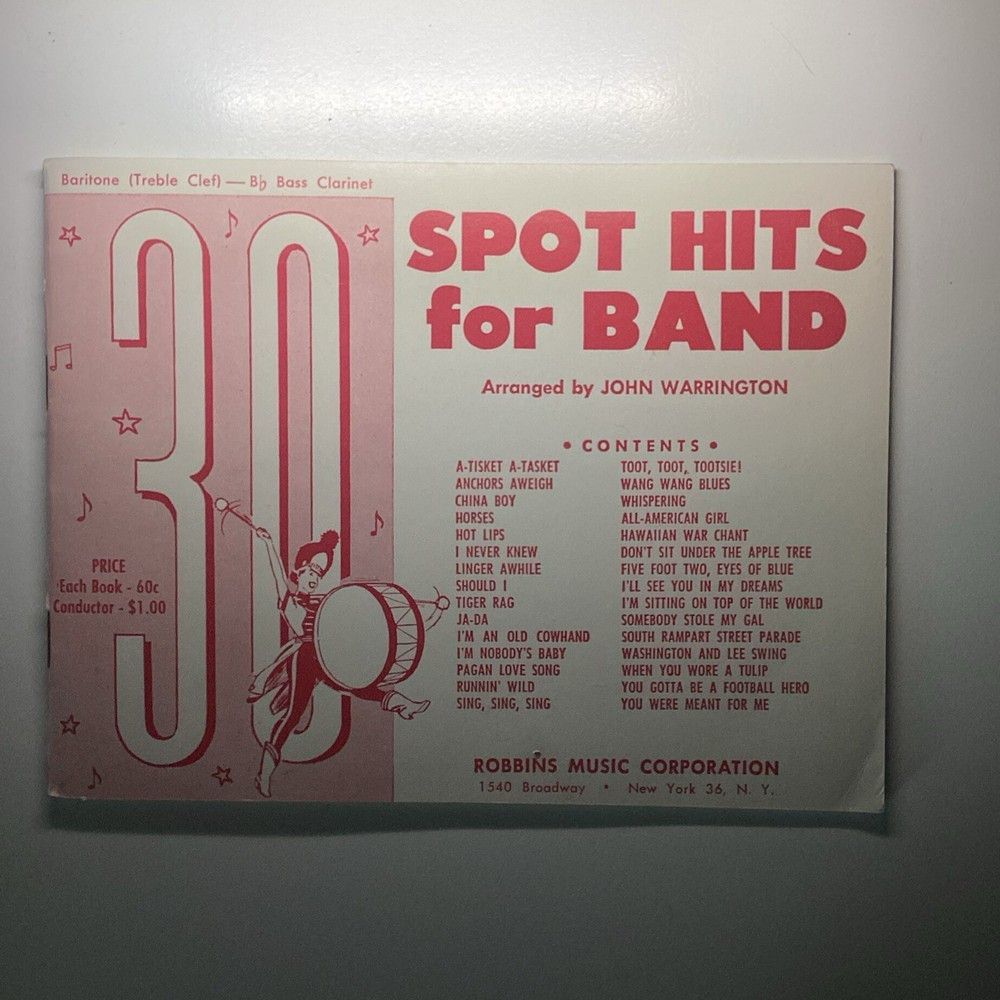 Robbins Music Corp 30 Spot Hits Collection Song Book Concert Band Marching Int