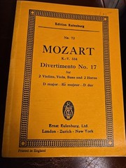 Mozart: Divertimento No 17 K V 334 #72 Ed Eslenburg D major Pocket Score SY146