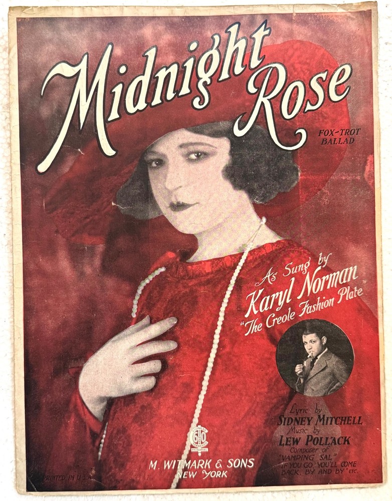 Midnight Rose Karyl Norman Fox-Trot Ballad 1923 Sheet Music Lew Pollack ephemera