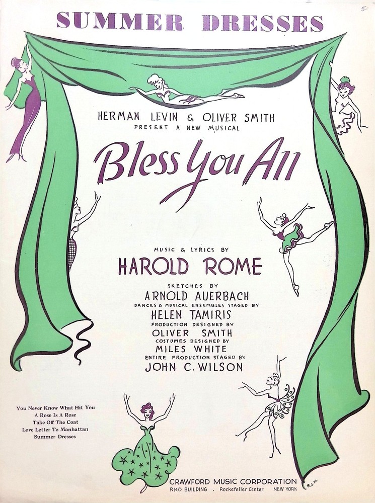 Summer Dresses Sheet Music Bless You All 1950 Musical Flop Harold Rome