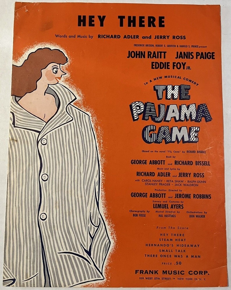 PAJAMA GAME Sheet Music Hey There Broadway Musical Tony Award Winner VTG 1954