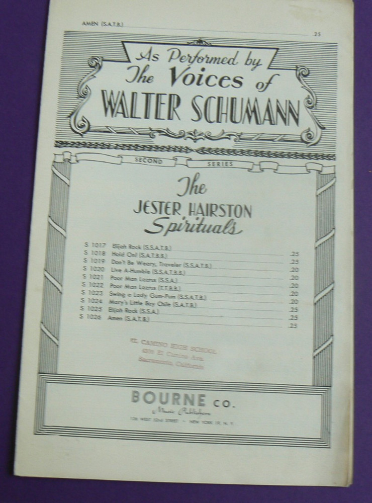 AMEN,Bourne Co.1957 Jester Hairston,SATB sheet music SATB Classic