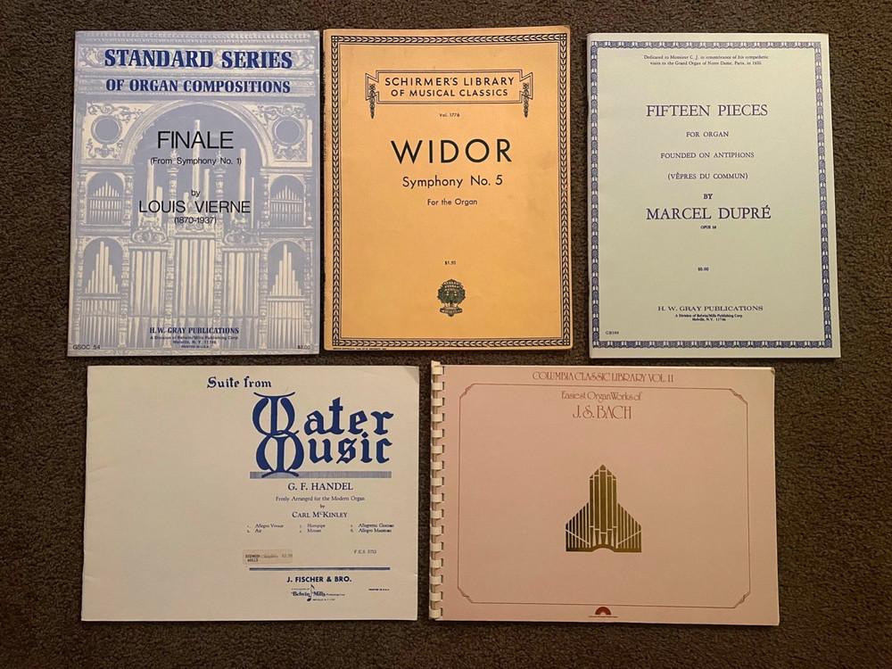 Lot of 5 Classical Organ Music songbooks: Handel, Bach, Dupre, Widor, Vierne