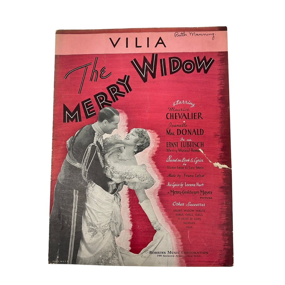 Vilia Sheet Music The Merry Widow Lorenz Hart Franz Lehar Jeanette MacDonald
