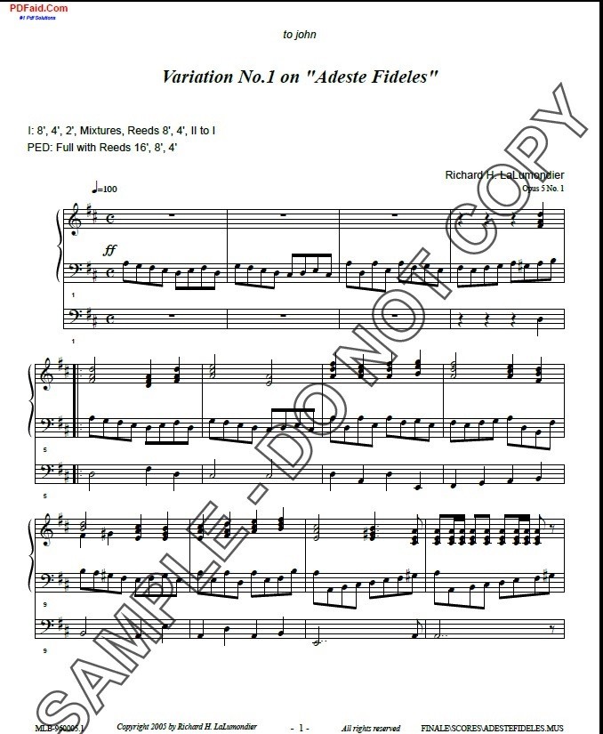NEW Variation No. 1 on « Adeste Fideles » for organ MLB-960005.1