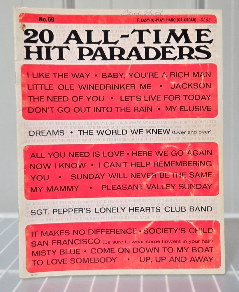 20 All Time Hit Paraders Vintage Late 1960s Piano / Organ Music & Song Book