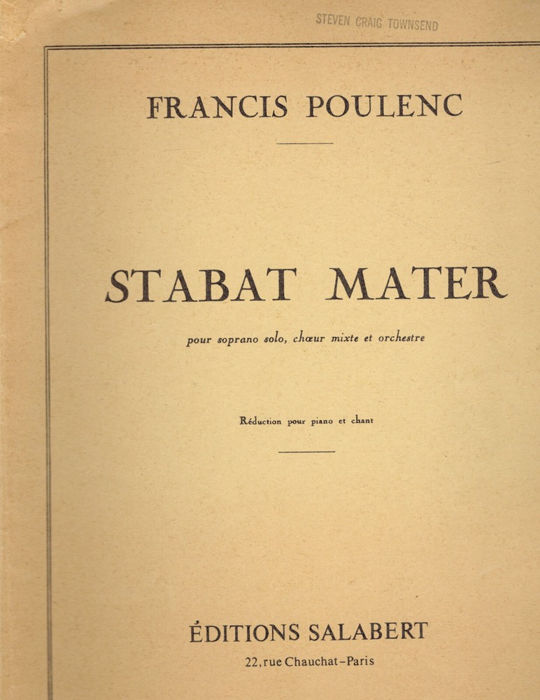 Poulenc – Stabat Mater, Reduction pour Piano et Chant (Soprano Solo Mixed Choir)