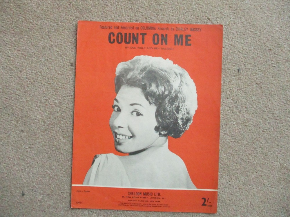 Shirley Bassey. Count on Me. Sheet music. Words & Music. 1959.