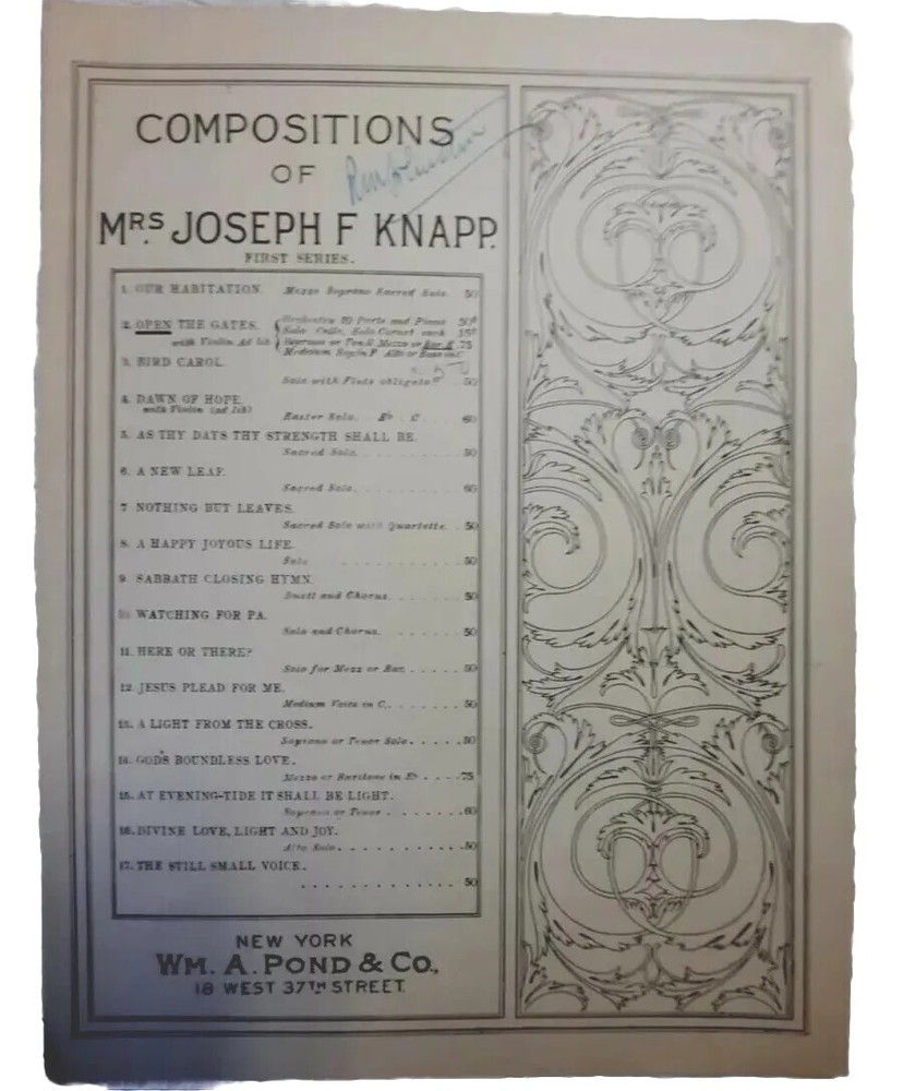 Open the Gates of the Temple Joseph Knapp Scared Gospel Piano Sheet Music 1954